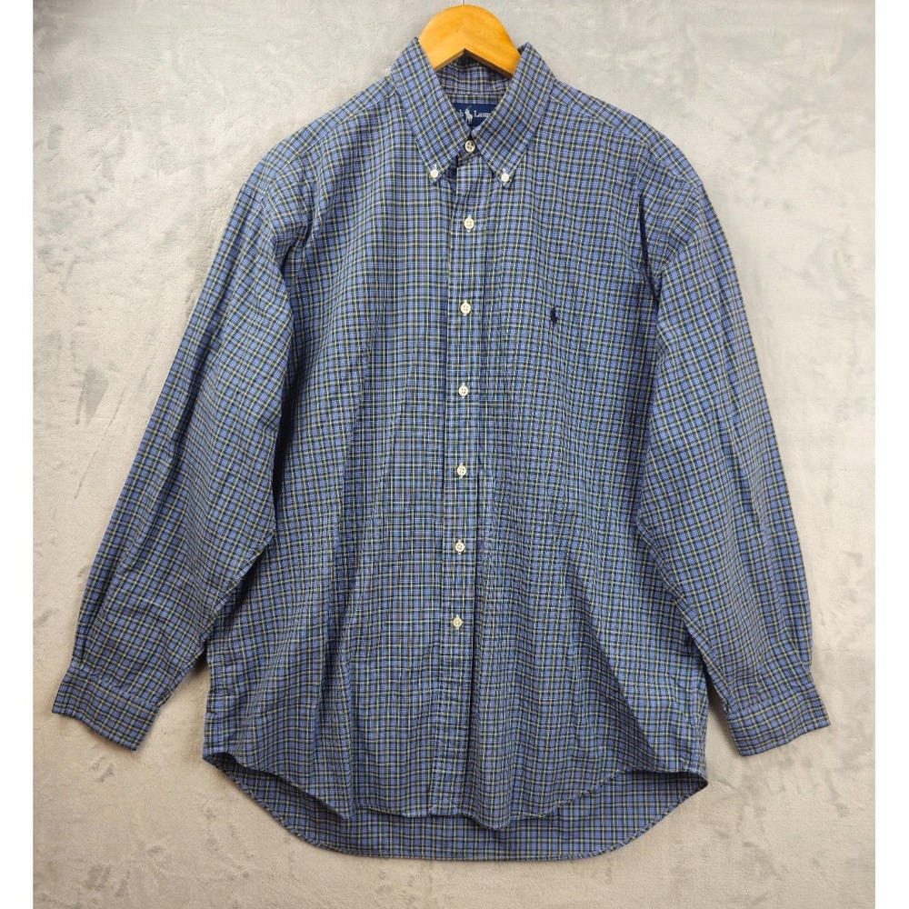 Polo Ralph Lauren Shirt Mens‎ Large Blue Green Gingham Pony Casual Blake